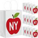Kolldenn 12 Pack NY Gift Bag New York Souvenirs NY Theme Bags with Handles 8.3''(W) x 10.6''(H) x 4.3''(D) Travel Souvenirs Gift White Kraft Paper for Party Decorations