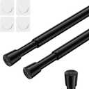 2 Pack Tension Rods Spring Tension Curtain Rod, 26 to 39 Inch Adjustable Black Tension Rod, Small Curtain Rods Spring Loaded Curtains Tension Rods for Window, Bathroom, Cupboard, Kitchen, Home