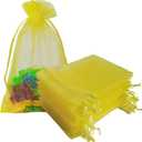 Organza Gift Bags 100 Count Drawstring 4x6 inch Yellow for Baby Shower,Girl Birthday,Party Favors,Wedding,Bridal Shower,Beach,Teacher Gift,Bulk Sheer Fabric Mesh Treat Sachet for Jewelry,Candy