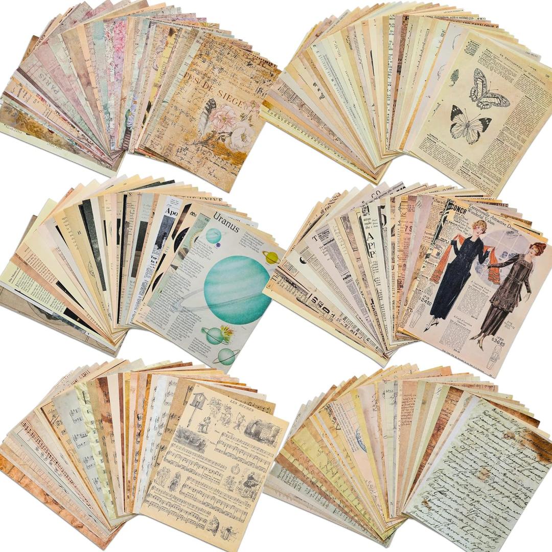 200 Sheets of Vintage Scrapbook Paper, Journaling Scrapbooking Supplies Craft Decoupage Papers Kit, Ephemera for Junk Journal Bullet Journals Well Posters Room Decor for Card Making Decorative Gift (Vintage 6 Theme)