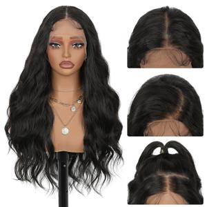 YOGFIT 13x4 Lace Front Wig, 26 Inch Body Wave Synthetic Lace Wig Glueless Pre Plucked Ready to Wear with Baby Hair for Women Natural Looking (Black Brown)