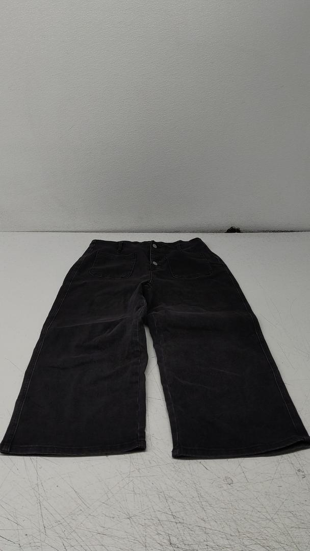 Sidefeel Women's Wide Leg Jeans High Waisted Zimbaplatinum Stretchy Straight Leg Jeans Buttoned Loose Denim Pants with Pocket, Black, 14 Short