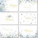 Crisky 50 Pcs Floral Thank You Cards with Envelopes & Stickers, Gold Foil Watercolor Blue WildFlowers Greeting Cards for Bridal Shower, Wedding, Birthday, Baby Shower