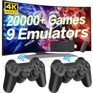 ANGFA Wireless Retro Game Console Stick, Upgrade Retro Video Gaming Stick Built in 20000+ Games with 18 Emulators, 4K HDMI Output with 2 Pack 2.4G Wireless Controllers for Nostalgia Gifts- 64GB