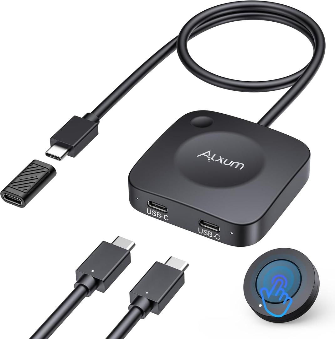 Alxum 20Gbps USB C Switch 2 Computers, USB-C Switcher for USB-C/Thunderbolt 4 Monitor or Dock, 8K@30Hz/4K@144Hz Display, PD 3.1 140W Charging, USB-C Switch with Remote, Gaming Laptops Tablets Phones