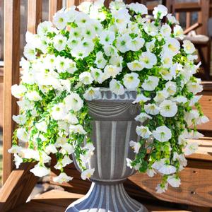 Ivydale 2 PCS Artificial Hanging Flowers Fake Plants Outdoor,Silk Morning Glory Faux Flowers with Eucalyptus Leaves,UV Resistant Realistic Hanging Petunias Plants for Home Garden Decor (Beige)