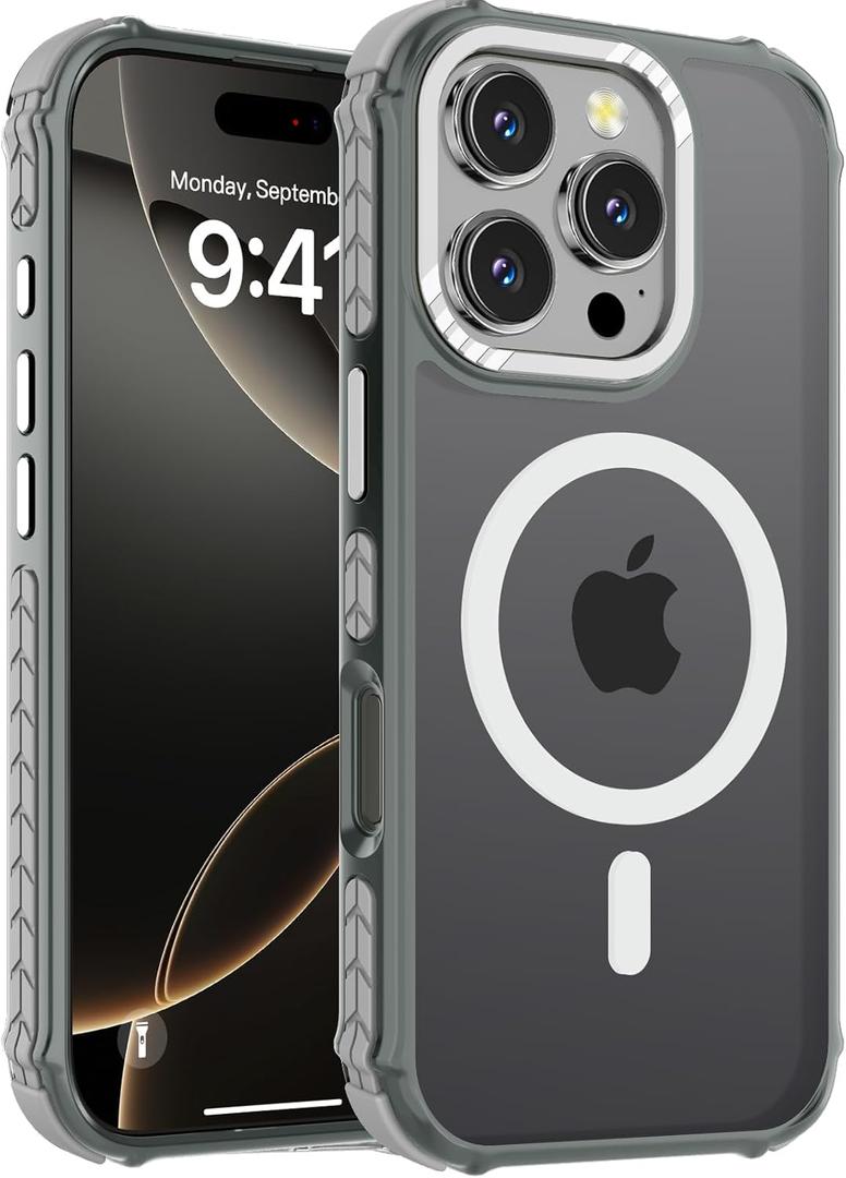 DEERLAMN Strong Magnetic Case for iPhone 16 Pro 6.3-Inch,[Compatible with Magsafe] Translucent Matte Slim Shockproof Protective Phone Cover for Women Men-Frosted Gray