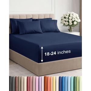 Extra Deep Full Sheet Set - 6 Piece Breathable and Cooling Sheets - Hotel Luxury Bedding for Women, Men, Kids & Teens - Easy Secure Fit - Soft, Wrinkle Free and Comfy - Extra Deep Pockets - Navy Blue
