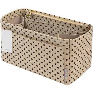 Purse Organizer Insert For Handbags, Silky Touching Bag Organizer Insert With Bottle Holder, Perfect for Speedy, Neverfull, Tote,ONTHEGO ,Artsy,Handbag and More (Slender Medium, Brown polk dots Beige)