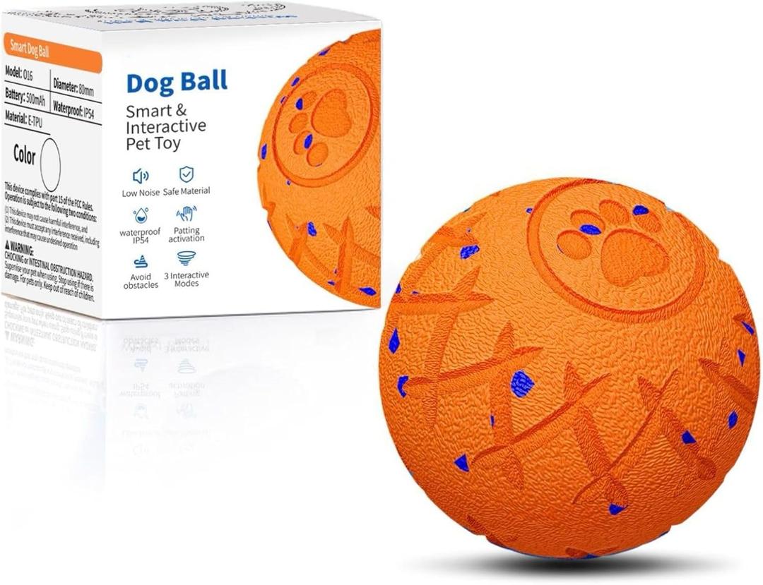 Interactive Dog Ball, Automatic Moving, Bouncing and Rotating, Silent Foam Material, IP54 Waterproof Rating, Smart Active Rolling, Stimulation Toys for Medium and to Keep Them Busy (Orange)