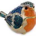 JWT Astyle Robin Bird Hinged Jewelry Box with Stones, Collectible Animal Trinket Box.Rings Earrings Storage Boxes,Bird Figurine Home Decor Gift