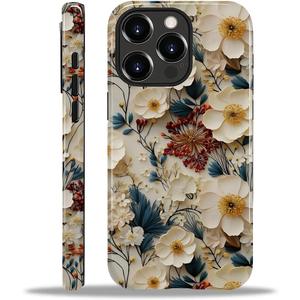 Compatible with iPhone 13 Pro Case - Dual-Layer Protection, Hard Shell with Silicone Interior,Slim Scratch Resistant Shockproof for Woman Men - Boho Floral Flower