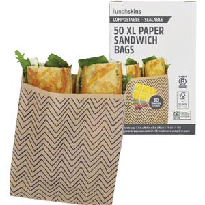 Lunchskins Compostable Food Storage XL Sandwich Bags, Chevron Design, 50 Bags - Eco-Friendly, Recyclable, Made Without PFAS and BPA