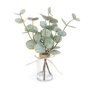 Artificial Eucalyptus Stems in Glass Vase with Faux Water,3Pcs Fake Plant with Double-Sided Green Leaves for Centerpiece(Double-Sided Green Eucalyptus)
