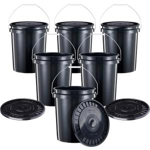 United Solutions 5-Gallon Heavy-Duty Buckets with Snap-On Lids, 6-Pack BPA-Free, Food-Grade Plastic, Multi-Purpose Storage for Home, DIY, and Job Sites Black