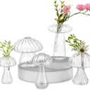 Hewory Glass Mushroom Vase for Flowers, 5pcs Clear Small Bud Flower Vases Unique, Mushroom Propagation Hydroponic Vases, Funky Cottagecore Decor for Home Room Kitchen Office Windowsill Decorations