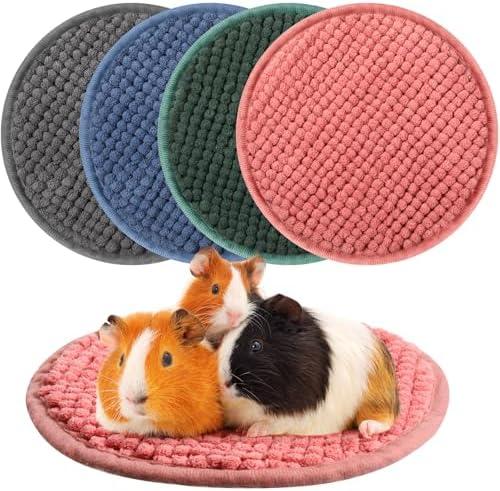Amylove 4 Pcs Guinea Pig Cage Liner Guinea Pig Bedding Washable Fleece Pee Pads Reusable Small Animals Training Mat Small Animal Sleeping Bed for Bunny Hamster(Mixed Colors,Diameter 7.8 Inch)