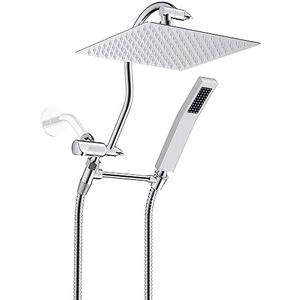 Hibbent All Metal Shower Head, 10'' High Pressure Rainfall Shower Head, Showerhead Combo, Handheld Shower Wand, 12'' Adjustable Curved Shower Extension Arm, 71'' Hose, Shower Head Holder, Chrome