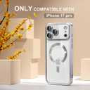 Misea Magnetic for iPhone 17 Pro Case Compatible with MagSafe [Never Yellowing] [Military Grade Drop Protection] Full Camera Lens Protector Plating Soft Clear Phone Case for Women, Silver