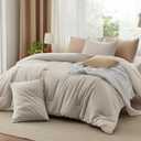 Bedsure Comforter Twin Size - Cotton Fabric with Microfiber Inner Fill, Linen Color