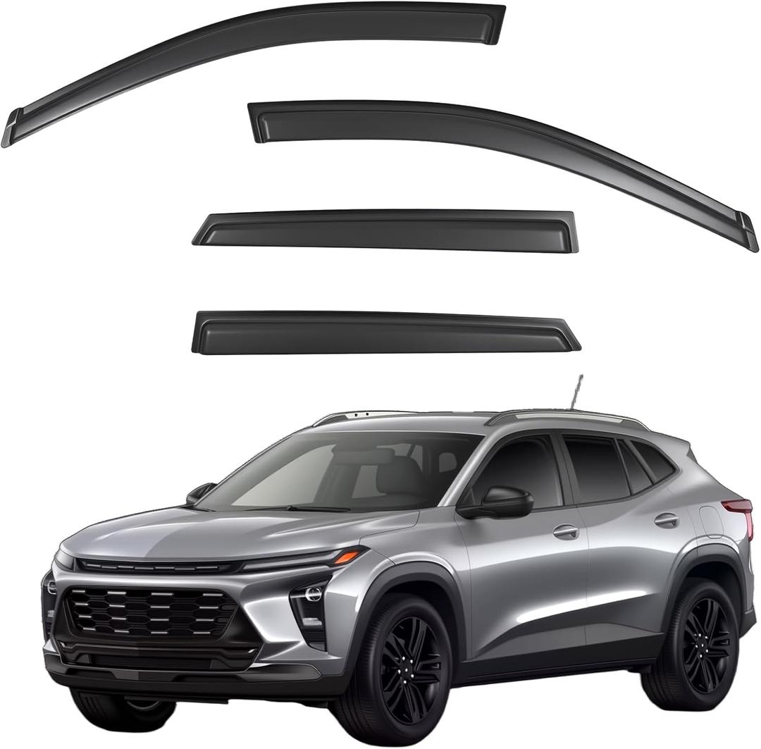 Window Visors Rain Guards fits Chevy Trax 2024-2026, Out-Channel Tape-On Shatterproof Side Window Wind Deflectors Vent Shades Accessories, Dark Smoke 4 Pcs, 2025