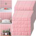 Colarr 60 Pcs 58 Sq ft 3D Wall Panels Peel and Stick Faux Foam 3D Brick Wallpaper Faux Paneling Adhesive Wall Covering Panels Decorative Medieval Tiles Waterproof for Bedroom(Pink)