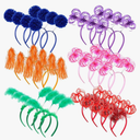 Censen 24 Pcs Pom Pom Headband Tinsel Wrapped Ponytail Head Bopper Costume Headwear Halloween Party Accessory