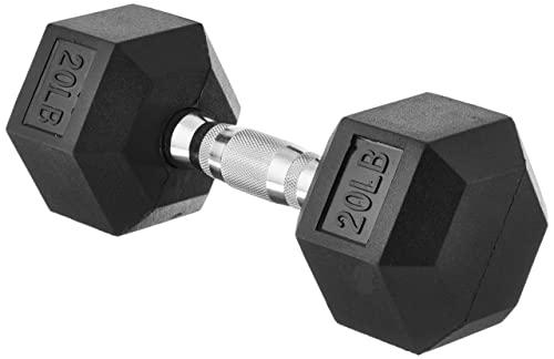 Basics Rubber Encased Exercise & Fitness Hex Dumbbell, Hand Weight for Strength Training, 20 lbs, Black