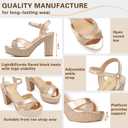 hingswink Womens Sparkly Platform Dress Sandals for Women Chunky Block Heel 3.8 Inch High Heels Open Toe with Strap for Women Comfortable Sexy Dressy Prom Wedding Party Evening Shoes, Champagne US 8