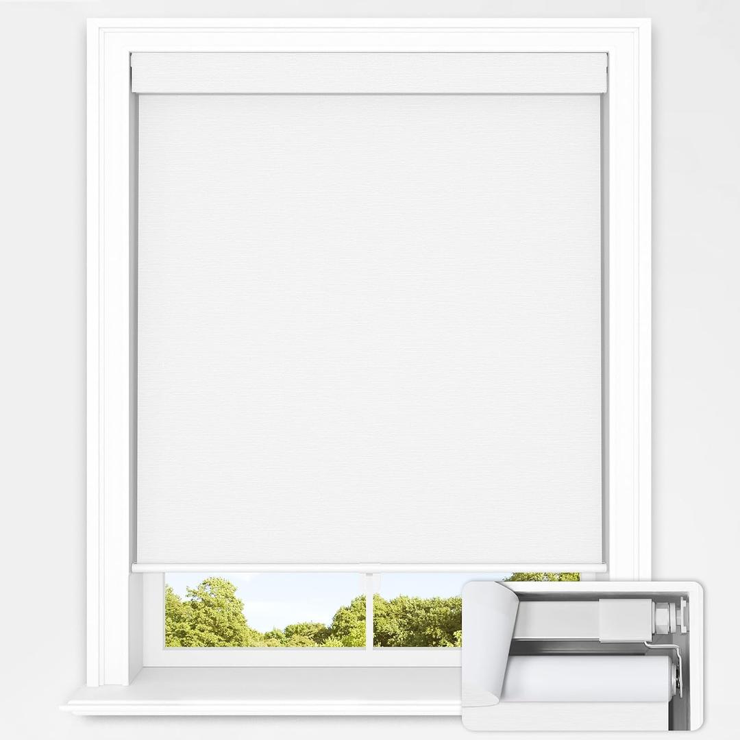 UNISHADES No Tools No Drill Cordless Blackout Roller Shades for Indoor Windows, Easy to Install, Darkens Rooms, Blocks Heat, and Protects Against UV Rays, Window Size 24.5 W 48" H White