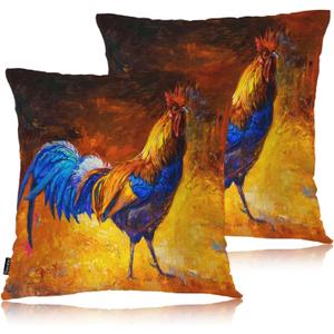 Swono 18"X18" Throw Pillow Covers Rooster, Farm Chicken Rooster Boho Pillowcase Cushion Covers for Couch Bed, Square Decorative Pillow Cover Home Sofa Bedroom Car 2 Pcs, Colorful