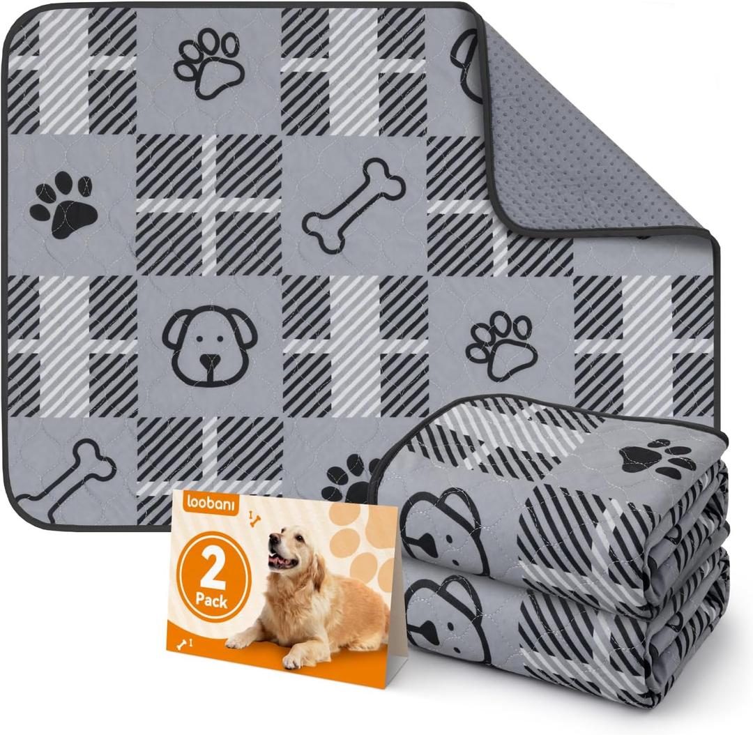 LOOBANI Washable Pee Pads for Dogs: 18"x24" 2 Pack Reusable Pee Pads Dogs, Puppy Pad Washable Waterproof Leakproof, Non-Slip Pet Whelping Pads Potty Training Pad for Dog Playpen, Crate, Grey