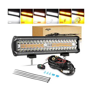 Auxbeam 12 Inch LED Light Bar 300W 6 Modes Amber White Strobe Light, Off-Road Driving Light Spot Flood Combo Work Light with 16AWG 10FT Wiring Harness Kit - 1 Lead for Jeep Wrangler Boat Truck SUV ATV