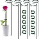 16 Inch Plant Support Stakes (Pack of 7), Garden Single Stem Amaryllis Flower Stake, Metal Plant Cage Support Rings Plants Support Sticks with 10 PCS Plant Clips