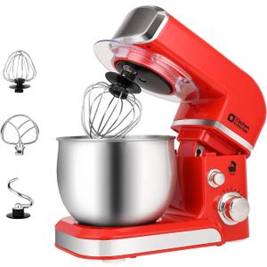 Stand Mixer, Kitchen in the box 3.2Qt Small Electric Food Mixer,6 Speeds Portable Lightweight Kitchen Mixer for Daily Use with Egg Whisk,Dough Hook,Flat Beater (Red)