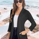 Women Casual Lightweight Cardigan 3/4 Sleeve Draped Open Front Soft Cardigans with Pockets (Gray, S)