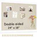Double-Sided Large Cork Board with Linen, 24" x 18" Hanging Wood Framed Bulletin Board, Picture Display Vision Board Corkboards for Wall Room School Office Decor, 20 Pushpins,1pack (Cork+beige - 1pcs)