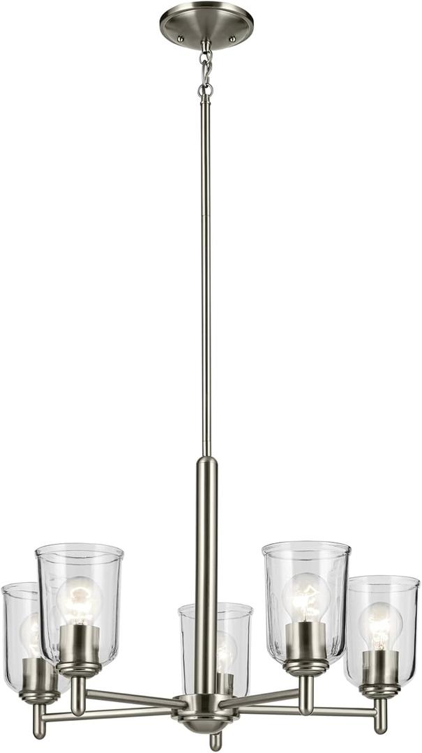 KICHLER Shailene 18.5" 5-Light Chandelier with Clear Glass in Brushed Nickel, for Small Kitchen, Dining Area, Office, Bedroom, (18.5" x 23.75"), 43671NICLR
