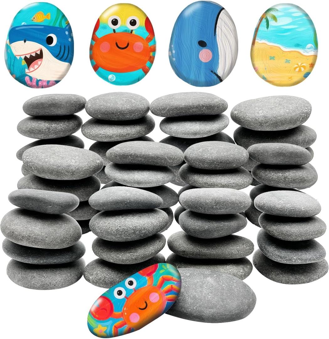 ReePlan 50PCS Rocks for Painting, 2-3 Inches Natural Smooth River Rocks for Painting, Flat Stones for Crafts and Decorations, Kindness Stones for DIY Arts (50)
