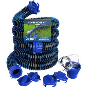 DUMPMAN 20 FT RV Sewer Hose Kit, Sewer Hose for RV Camper - Includes 2 Attachable 10 ft Sewer Hose with Swivel Fitting, 90 Degree Clear View Sewer Adapter, and 4 Storage Caps