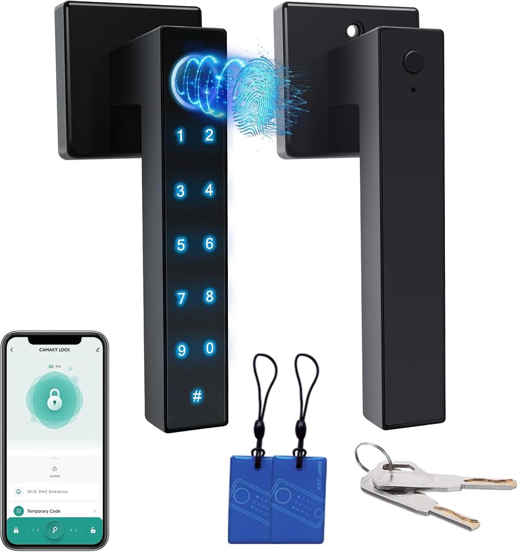 Fingerprint Door Lock, Smart Door Knob, Keyless Entry Door Lock with Handle, Fingerprint, Passcode, Keypad, APP, IC Card for Bedroom, Apartment, Hotel, Office (Black)