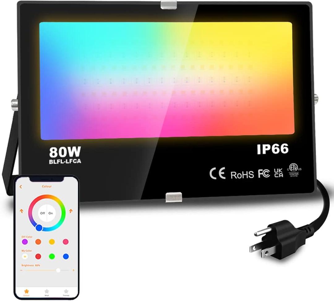 MELPO LED Flood Light Outdoor 800W Equivalent 8000LM Smart RGB Landscape Lighting with APP Control, DIY Scenes - Timing - Warm White 2700K - Color Changing Uplight, IP66 Waterproof US Plug (1Pack)
