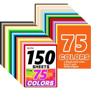 OcePor 150 Sheets Colored Cardstock 75 Colors, 8.5x11 Color Cardstock Bulk, 250gsm/92lb Assorted Colors Construction Paper for Printing, Card Making, Die Cutting, Crafts, Scrapbooking, Party