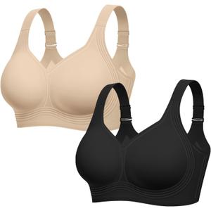 Bras for Women Supportive Wireless Push Up Bra Full Coverage No Underwire Seamless Plus Size for Older Women (X-Large, Skin+black)