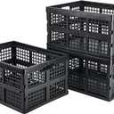 3-Pack Plastic Collapsible Storage Crates-30L,Foldable Plastic Crates for Storage (Black)