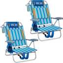 Overmont 2-Pack Low Beach Chairs with Cooler Bags - 6-Position Lay Flat, 2pcs