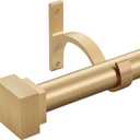 Single Curtain Rods for Windows 48 to 84 Inch(4-7ft),1 Inch Diameter Adjustable Heavy Duty Drapery Rods,with Modern Square Aluminum Alloy Finials,Warm Gold