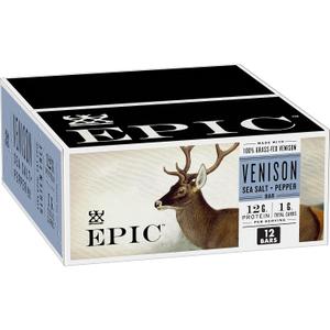 EPIC Bars, Venison Sea Salt and Pepper Bar, Keto Friendly, Whole30 Approved, Gluten Free, 12 Count, 15.6 oz (BB: July 14, 2026)