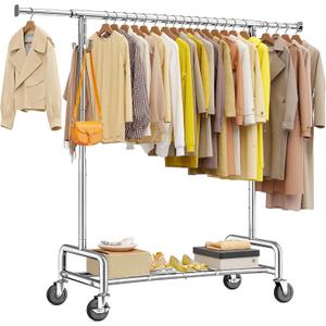 Raybee Heavy Duty Clothes Rack 75" Extra Wide, 450 LBS Clothing Rack with 4 Hooks, Lockable Wheels, Metal Garment Rack for Bedroom, Laundry Room, Commercial