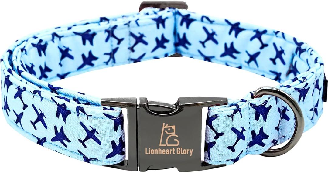 Lionheart glory Dog Collar, Blue Dog Collar Boy Dog Collars Heavy Duty Adjustable Collar for Large Dogs Pet Gift (Large (Pack of 1, A:plane)